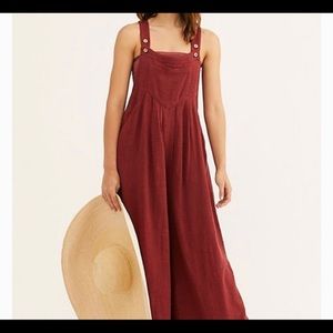 Free people maroon red Sun drenched overalls xs jumpsuit